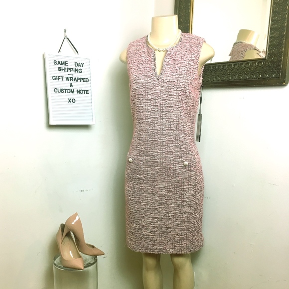 NWT!  KARL LAGERFELD PARIS ROSE Tweed Sheath Dress - Picture 1 of 8